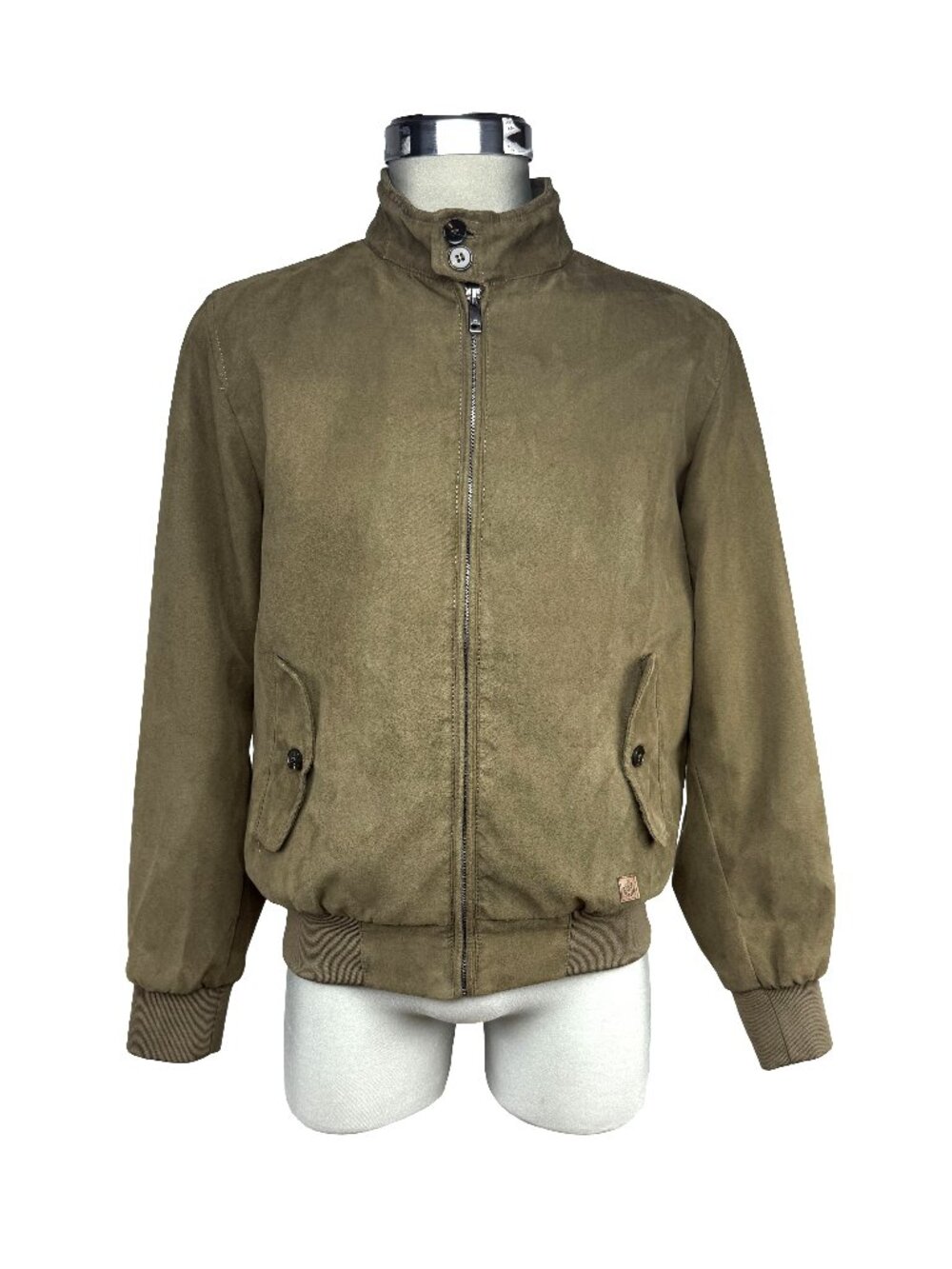 CHARCOAL PU Leather‎ Olive Green Bomber Jacket Size M